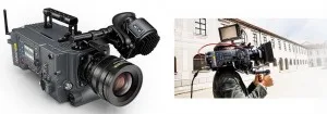 Left: ARRI Alexa 65 camera, Right: Camera and accessories can be shoulder mounted.