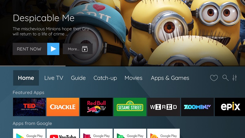Vewd OS for Android TV Homescreen